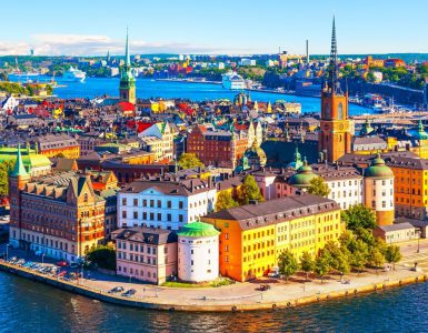 Colourful buildings in the city of Stockholm, Sweden