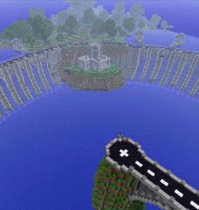A hydroelectric dam built in Minecraft