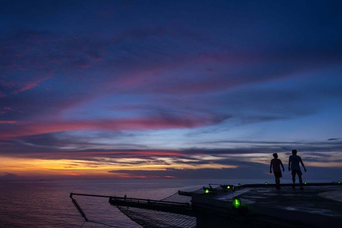 An offshore platform at night