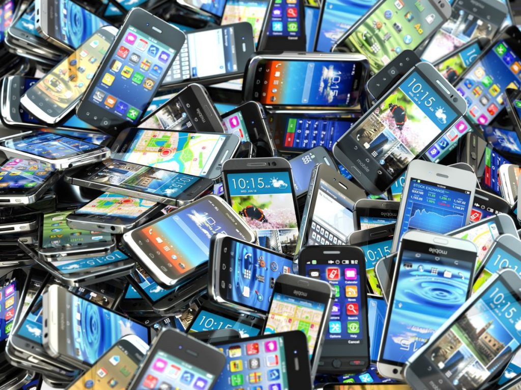 A pile of mobile phones