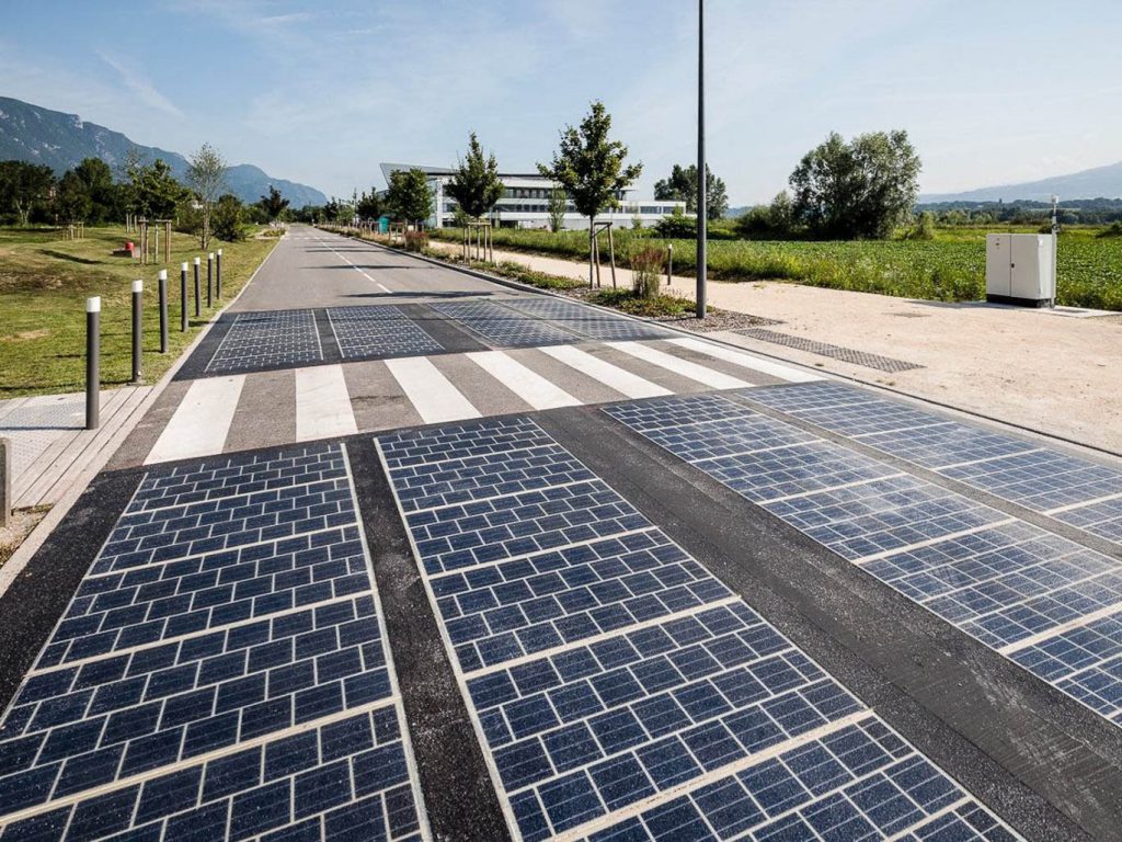 Solar panels embedded in the road.