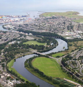 A bird's eye view of Aberdeen city shot from airplane