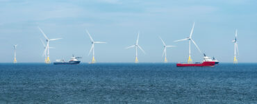 Offshore wind turbine farm on Scotland coast of Aberdeen